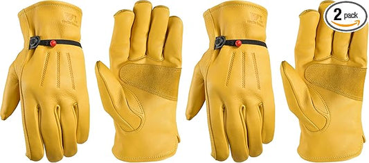 Wells Lamont Men's Cowhide Leather Work Gloves, Adjustable Wrist, Puncture and Cut Resistant, Saddletan, Medium (1132M) (Pack of 2)