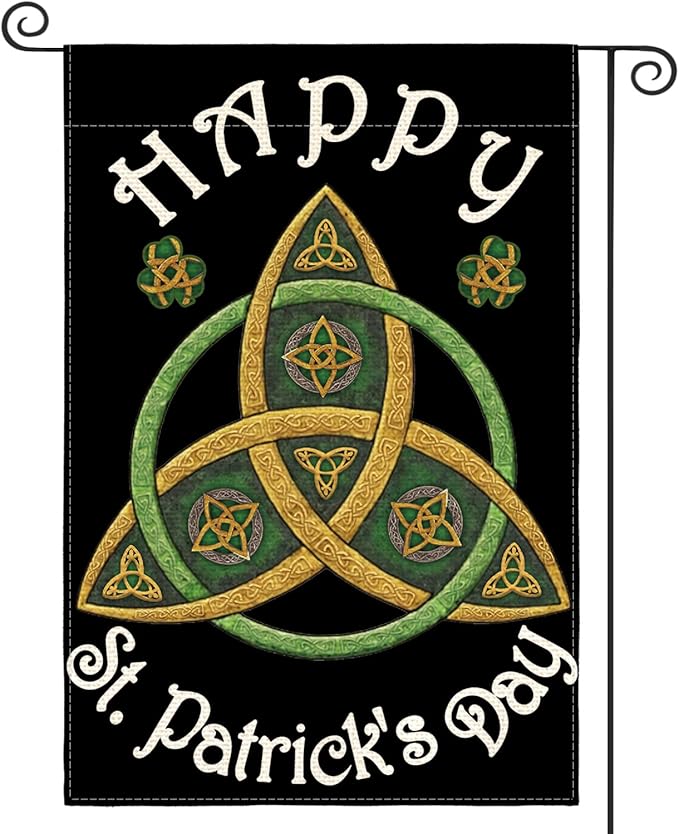 AVOIN colorlife Happy St Patricks Day Garden Flag 12x18 Inch Double Sided Outside, Trinity Shamrock Clover Yard Outdoor Decoration