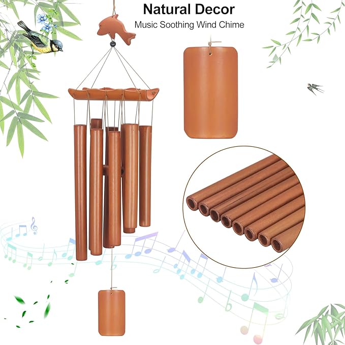 Wind Chimes for Outside, Sympathy Wind Chimes Bamboo Windchimes Outdoors with Natural Sounds, Gifts for Mom, Indoor Outdoor Decorations for Patio Porch Garden and Backyard