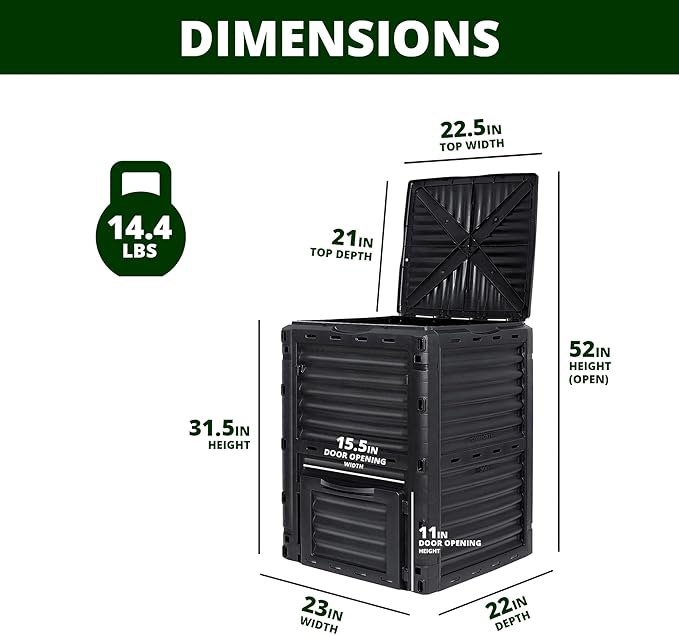 Simply Bio Garden Compost Bin from BPA-Free Material - 80 Gallon (300 L) Large Outdoor Compost Bin, Easy Assembly, Lightweight, Fast Soil Creation, Black