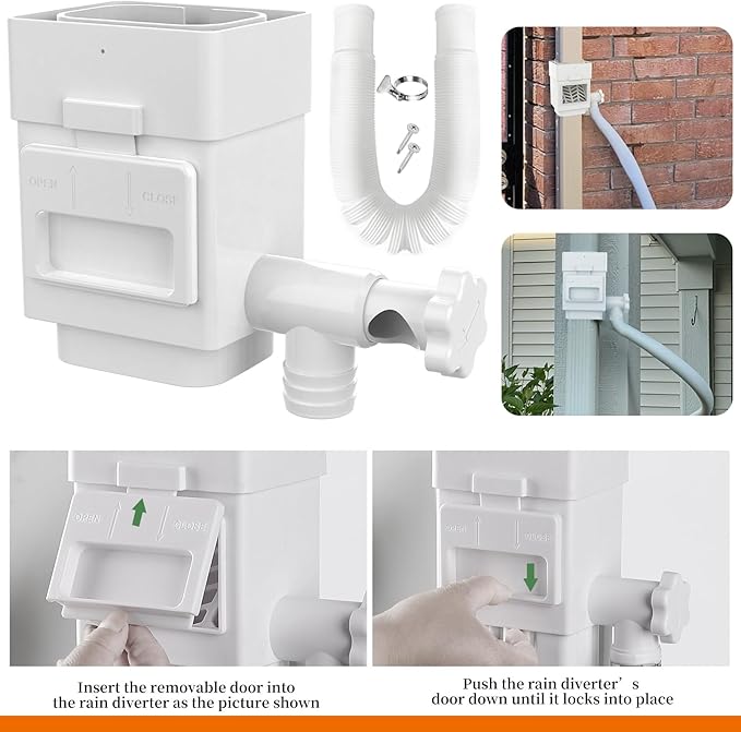 Anivia Rainwater Collection System, Rain Barrel Diverter Kit Fits for 2x3 or 3x4 Inch Standard Downspouts, Downspout Diverter with Adjustable Valve and Filter. 5ft Hose (White)