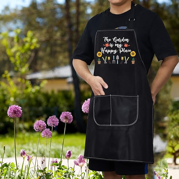 WZMPA Gardening Apron With Pockets Gardener Gifts The Garden Is My Happy Place Adjustable Apron For Gardener Florist