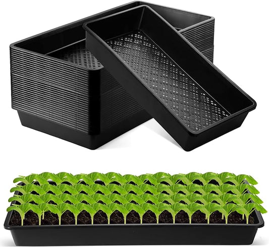 Yungyan 36 Pack 1020 Mesh Bottom Plant Trays Plastic Seed Tray Black Reusable Seedling Starter Trays Durable Microgreens Growing Trays for Outside and Inside Planting 21.06 x 10.63 x 2.56 Inches