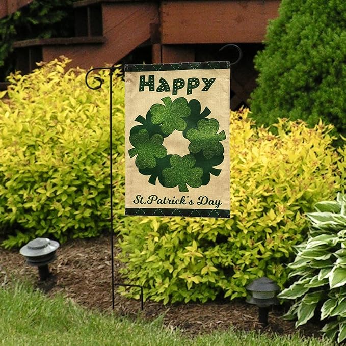 Happy St. Patrick's Wreath Burlap Garden Flag Holiday 12.5" x 18" Briarwood Lane