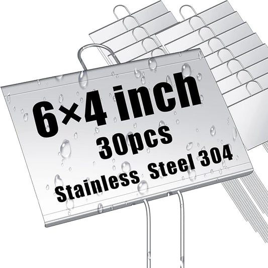 Landhoow 30 Pcs Large Garden Plant Markers Metal Plant Labels Sign 4'' x 6'' with 11'' Stake Weatherproof Waterproof Garden Sign for Outdoor Seedlings Herbs Vegetable Greenhouse, Silver