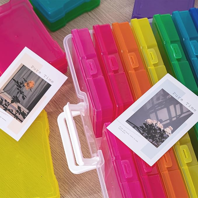novelinks Transparent 4" x 6" Photo Cases and Clear Craft Keeper with Handle, 16 Inner Photo Organizers & Photo Storage Box, Plastic Photo Storage Containers (Multi-colored)