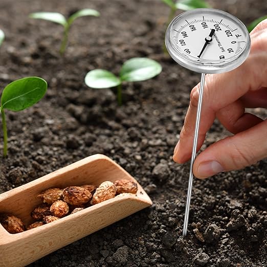 2 Pieces Stainless Steel Soil Thermometer 7.5 Inch Stem 0-220 Degrees Fahrenheit Range Soil Temperature Thermometer for Ground, Compost, Garden