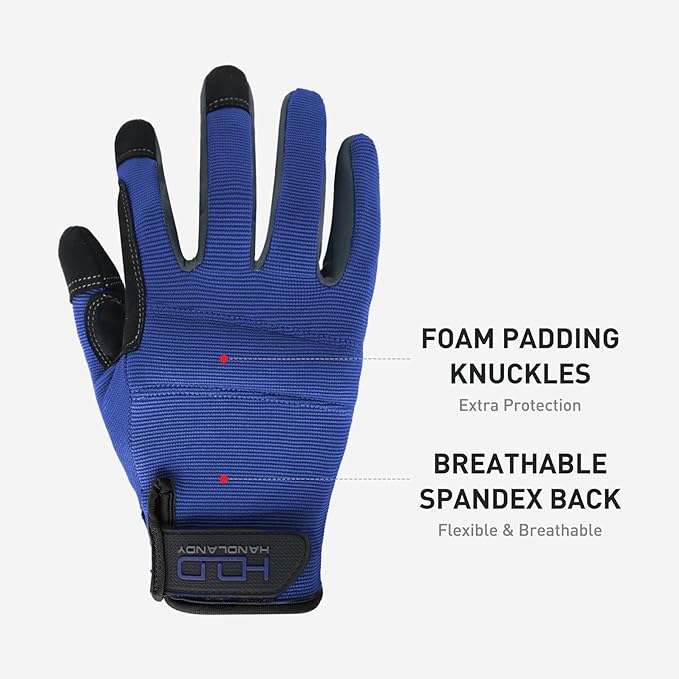 HANDLANDY Work Gloves for Men & Women, Utility Mechanic Working Gloves Touch Screen, Flexible Gardening Gloves for Yard