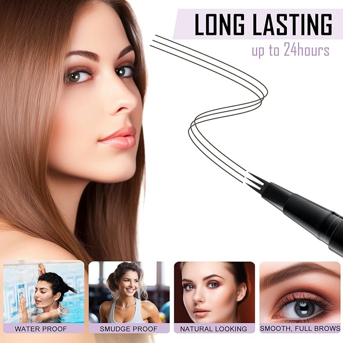 LAVONE Eyebrow Pencil, 2-In-1 Waterproof Eyebrow Pen, with 3 Tip Microblading Eyebrow Pen and Ultra-Precise Brow Pencil, Dual-ended Eyebrow Brush, for Eyebrow Makeup - Brunette