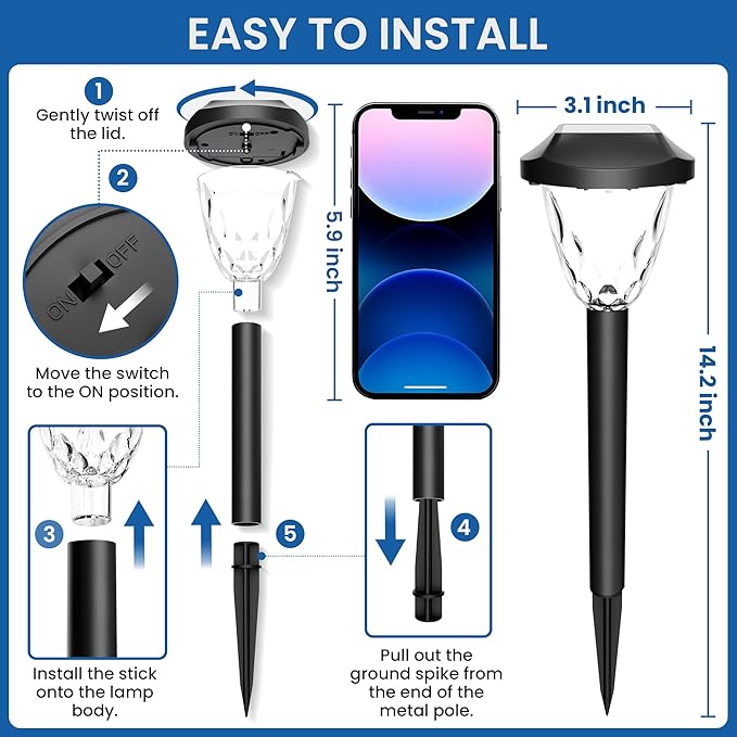 GIGALUMI 16 Pack Solar Outdoor Lights, Bright Solar Pathway Lights with Great Pattern, Waterproof Auto On/Off Light for Outside Garden Walkway Driveway Lawn Pathway