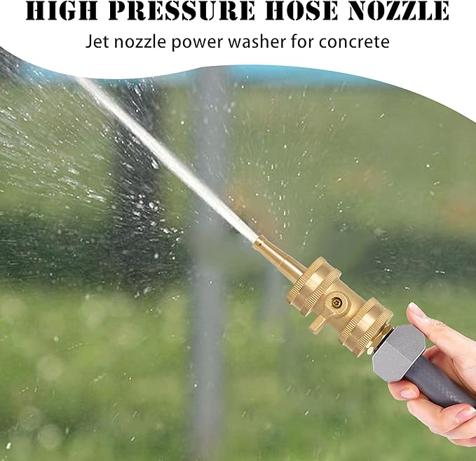 Hourleey 2 Set Heavy Duty Brass Hose Nozzle, Pressure Jet Nozzle with Hose Shutoff Valve, 3/4" GHT Nozzles for Garden Hose, Car Wash, Extra 4 Rubber Washers