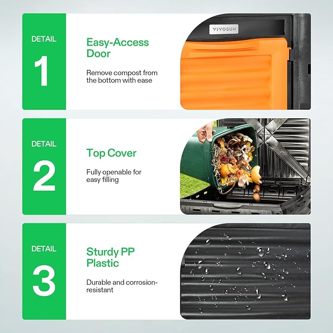 VIVOSUN Compost Bin 80Gallon (300L), Outdoor Composter W/Large Capacity & Easy Assembling, Compost Barrel for Fast Creation of Fertile Soil (Pack of 2)
