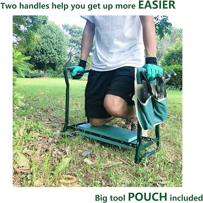 BESTHLS Garden Kneeler and Seat - Heavy Duty Folding Stool with Thick Pad, Tool Pouch, 330 lbs Capacity - Knee & Back Support, Perfect for Seniors, Women, Men