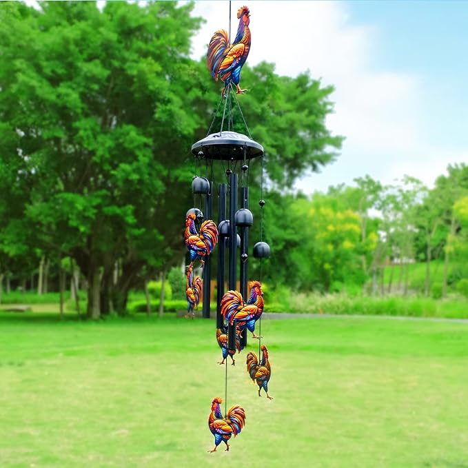 Chicken Wind Chimes for Outside, Black Metal Windchimes Outdoors, Chickens Gifts for Women/Men, Garden/Yard Decor, Memorial/Birthday Gifts for Grandma/Mom, Durable Chimes for Outdoors