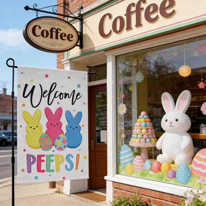 Easter Garden Flags Decors,12x18 Inch Vertical Double Sided Easters Bunny Eggs Yard Decorations Outdoor Anniversary Front House Lawn Outside Decor Garden Flag