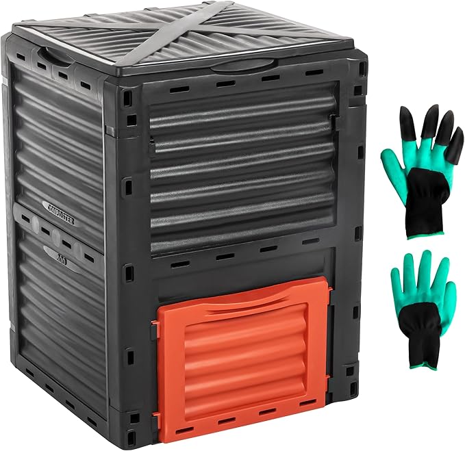 Idzo 80 Gallons Capacity Garden Compost Bin Outdoor, High-Density Polyethylene Outdoor Composter Bin with Efficient Aeration System for Quick Composting, Space-Saving
