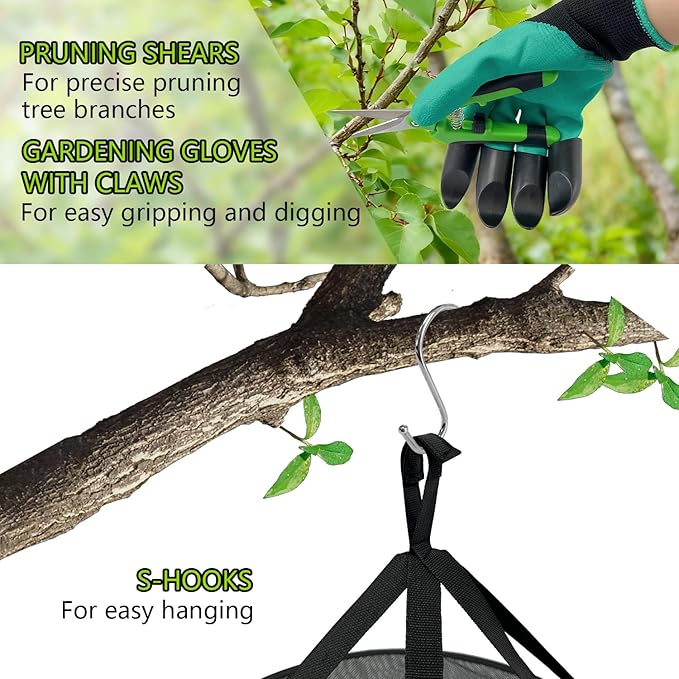 6 Layer Drying Rack Hanging Mesh, Zippered Herb Drying Rack, with Gloves, Garden Pruning Shear, Hook & Carabiner Clip for Drying Herbs, Plants, Seeds, Buds
