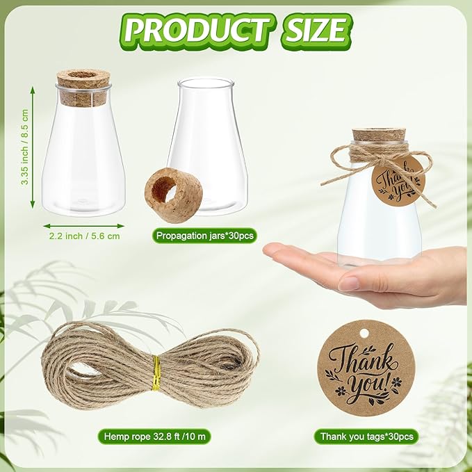 30 Pack Plant Propagation Stations, 3.35'' Plastic Propagation Jars Clear Hydroponic Small Vase Hanging Planter Tube with Cork Lid Tags Hemp Rope for Plant Lovers Women Office Home Decor Garden Gifts