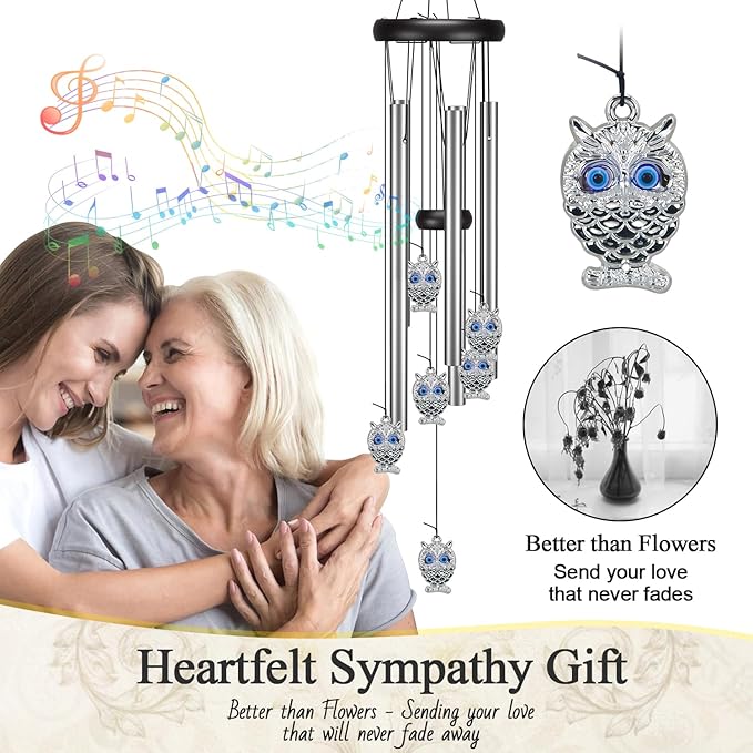 Windchimes Outdoors Clearance, Door Chime Wind Chimes for Outside Sympathy Wind Chimes for Patio Decoration, Garden Decor. Zen Garden Decor(Blue Evil Eye Owl)
