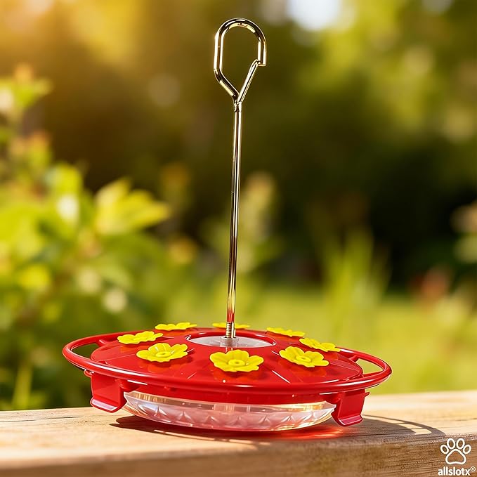 Hummingbird Feeders for Outdoors Hanging - 8 Ports 16 oz Nectar Capacity, Ant Wasp Bee Proof, Leak-Proof with Sealing Ring, Reinforced Hanging Hook, Easy to Clean by Includes Cleaning Brushes