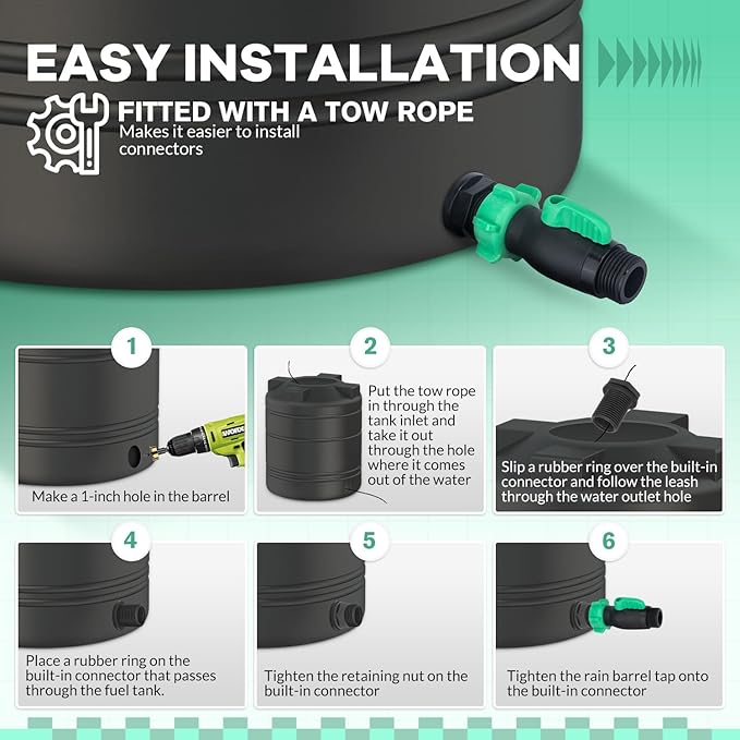 Rain Barrel Spigot Kit 2 Pack High Flow, 3/4" GHT Heavy Duty Plastic Water Barrel Spigot Kit with Bulkhead Fitting, Water Rain Barrel Diverter Kit for Outdoor Plastic Bucket (180 degrees)
