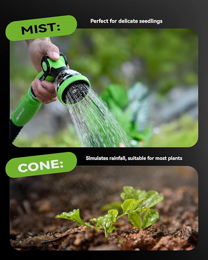 RAINPOINT Spray Nozzles for Garden Hose - 10 Spray Patterns Garden Hose Nozzle with Adjustable Flow Control for Watering Plants, Washing Cars,Washing Pets, Thumb Control (Green)