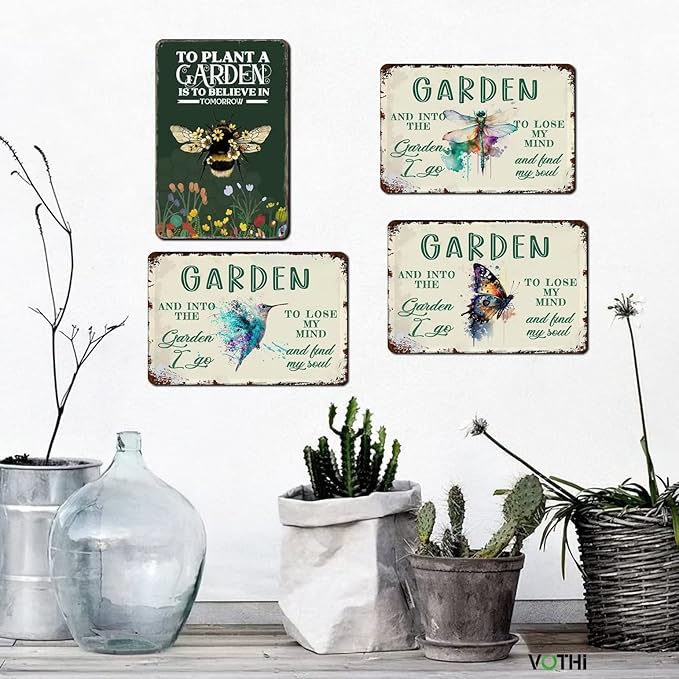 Cute Signs To Plant A Garden Is To Believe In The Bees;Bee Garden Decor for Outside;Patio Signs And Decor Outdoor; Farmhouse Home Kitchen Gardening Wall Decor 8x12 In