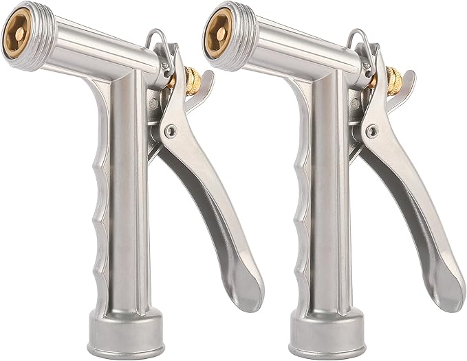 Garden Hose Nozzle, Water Hose Sprayer Nozzle with Threaded Front, Full Size Zinc Metal Pistol Grip High Pressure Nozzle, Adjustable Spray Water Flow for Watering, Washing, Cleaning (2 Pack)