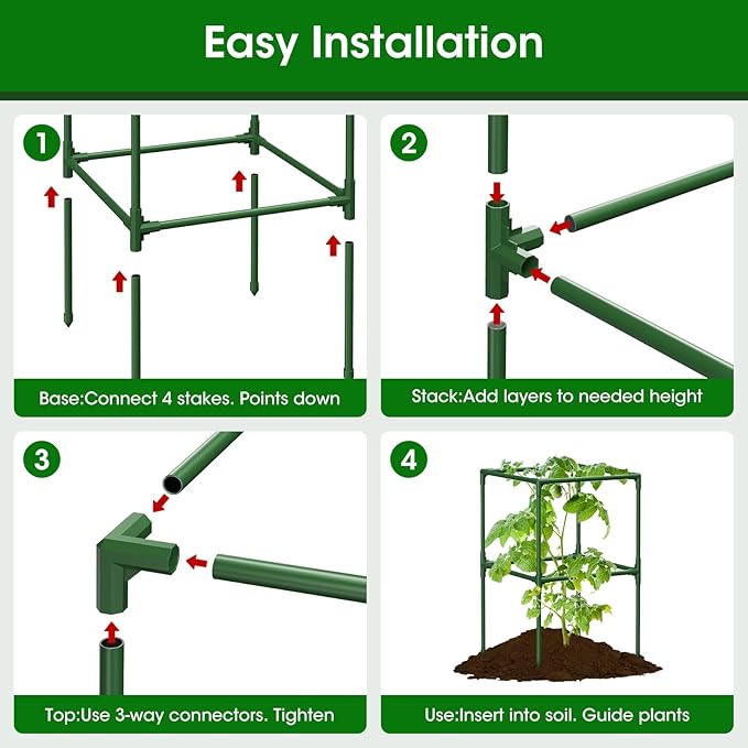 4 Pack Tomato Cage for Garden Support, 43 inch Tall Adjustable Plant Support Stakes, Tomato Trellis Extra Bold for Climbing Vegetables Plants Flowers