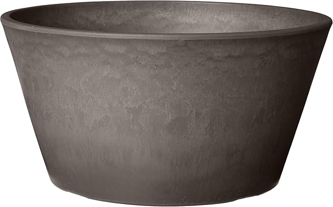PSW Pot Collection TD25DC Plastic/Stone/Wood Composite Shallow Bulb Pan - No Drainage Hole (Drillable), Planter for Succulents, Bonsai, Fairy Gardens, Herbs, 10-inch, Dark Charcoal