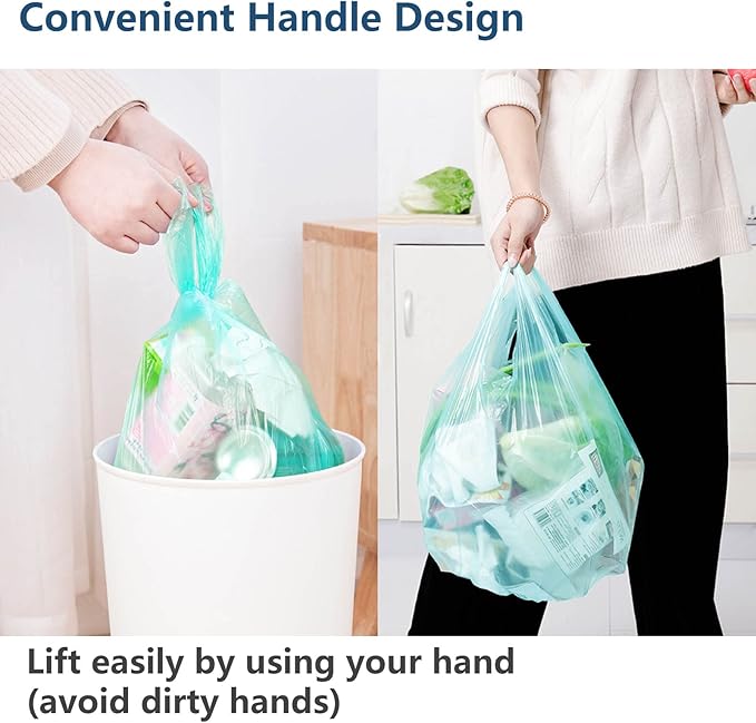 AYOTEE Small Trash Bags with Handles,100 Counts Small Biodegradable Trash Bags 4 Gallon Garbage Bag, Unscented Strong Mini Compostable Bag 15 Liter Waste Basket Liners for Bathroom Kitchen Home