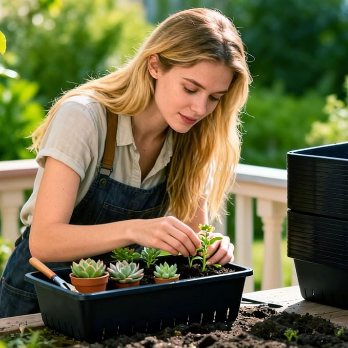 25 Pack Seed Starter Trays 10 x 7 inches Microgreens Growing Trays with Mesh Bottom for Germination, Hydroponic & Sprouting Plant Trays for Garden, Wheatgrass