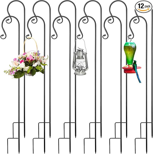 12 Pack Shepherd Hooks for Outdoor 48 Inch 1/3 Inch Thick Shepherd Metal Curled Garden Hook for Lanterns Hanging Plant Baskets Solar Lights Bird Feeders Wedding Decor, Black