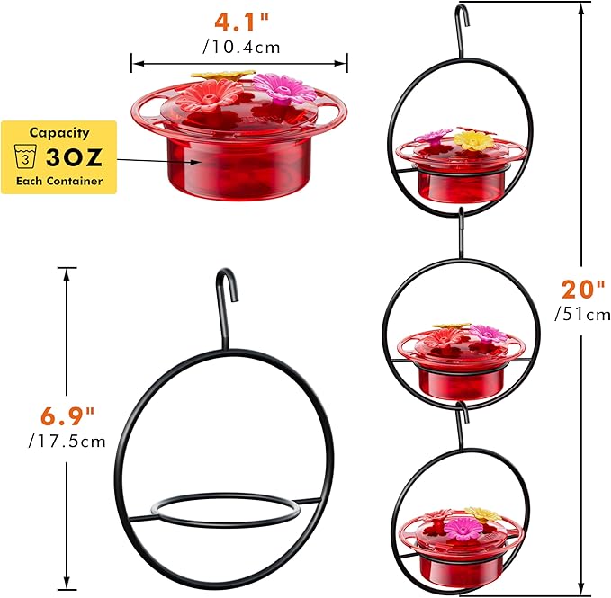 iBorn Circular Hanging Hummingbird feeders for Outdoors 3PCS 3OZ Mini Hummingbird Feeder Humming Bird Feeder, Silicone Feeding Ports, Bee-Proof, 2025 New