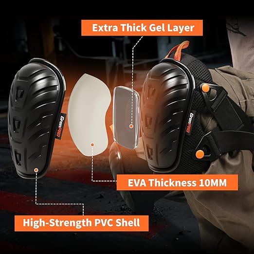 Professional Knee Pads for Work,Heavy Duty Thick Foam Knee Pads Tools, Knee Pad with Soft Gel Cushion for Construction, Work, Flooring, Gardening, Cleaning, Tiling,Upgraded Black