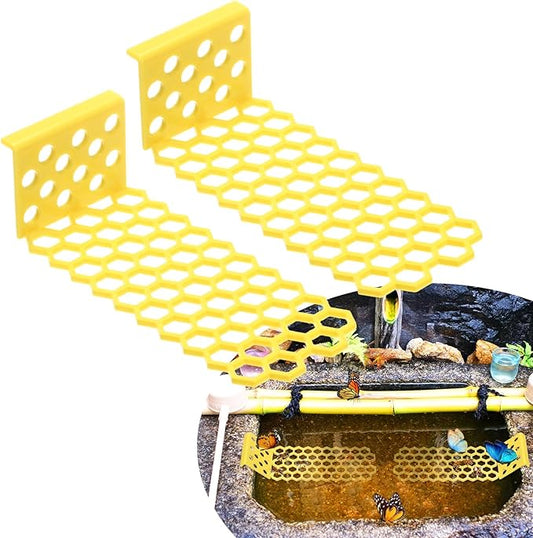 2-Pack Floating Bee Island, 18x6cm/7.09x2.36 Inch Plastic Floating Bee Watering Station for Feeding/Butterfly Bath/Outdoor Garden Decor [Yellow]