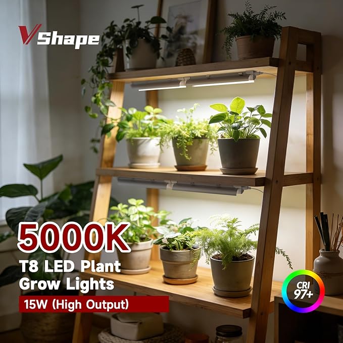8 Pack LED Grow Light 1FT, 5000K Full Spectrum, 120W(8 x 15W), Linkable Growing Lamp Fixture, T8 Grow Lights for Indoor Plants, Seed Starting, Vegetables