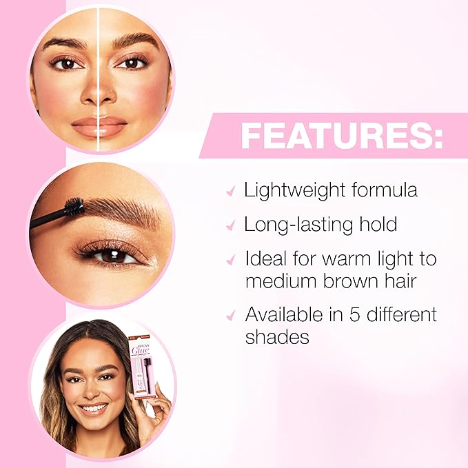 Ardell Brow Glue Medium Brown with Styling Brush – Tinted Eyebrow Gel for Lamination Lift, All-Day Extreme Hold Brow Gel for Defined Brows, 0.35 oz