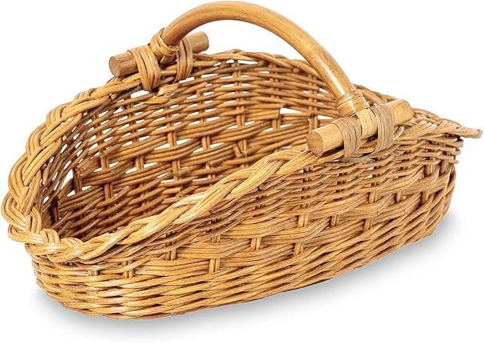 The Basket Lady Wicker Gathering Basket, Small, 18.5 in L x 10 in W x 9 in H, Sandstone (Sold Individually)