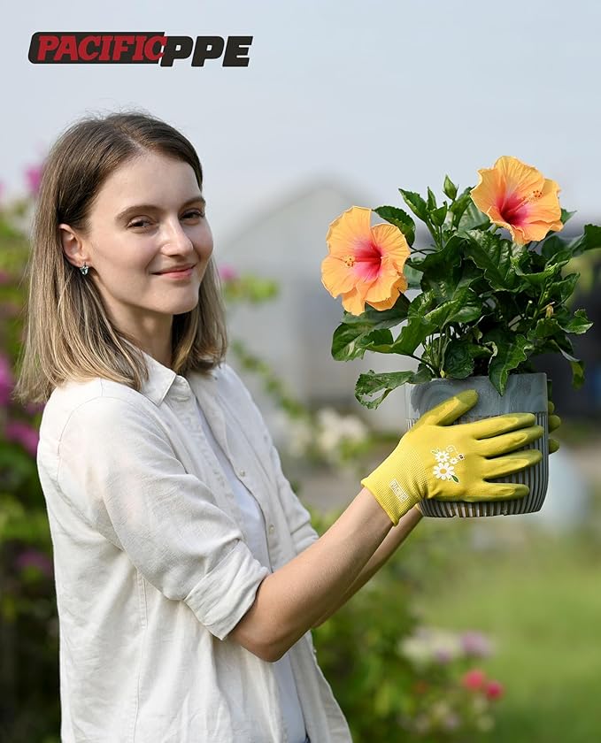 PACIFIC 3 Pairs Gardening Gloves for women, Rubber Coated Garden Gloves, Ladies Yard Work Gloves, Breathable, Purple & Yellow & Red, Small