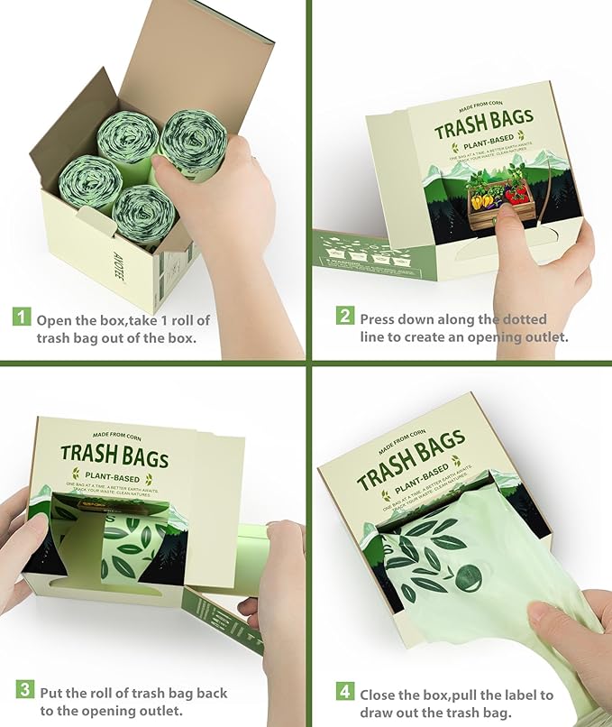 AYOTEE 2.6 Gallon Compost Bags with Handle Tie, 75 Count Small Biodegradable TrashBags 2.6 Gallon Trash Bag, Certified By ASTM Standard Mini Compost Kitchen Food Scrap Waste Bags for Compost Bin Green