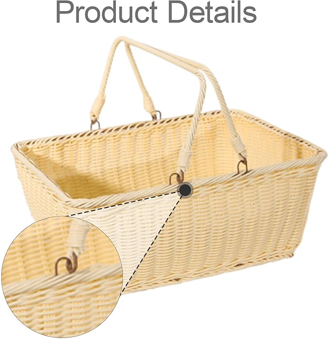 MYCENSE Wicker Picnic Storage Basket with Foldable Handle, PP Woven Empty Picnic Baskets, Sturdy Iron Wire Frame, Versatile Harvest Basket for Camping, Beach, Park, Halloween, B 40x30x18cm