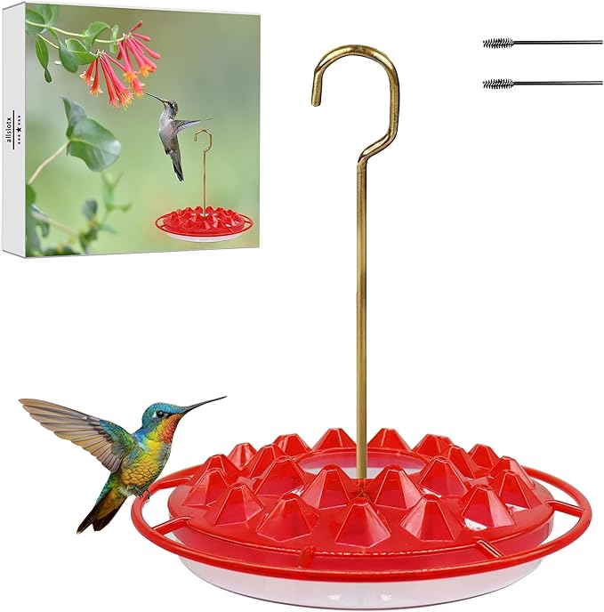 Hummingbird Feeders for Outdoors Hanging - 25 Feeding Ports 10 oz Plastic Hummingbird Feeder, Bee-Proof Leak-Proof No Drip, Easy to Clean with Cleaning Brushes