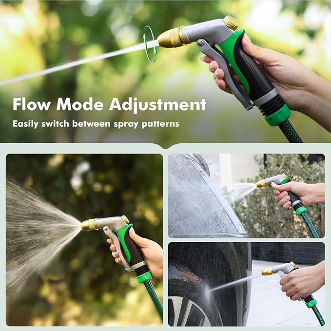 RESTMO Heavy Duty Metal Water Hose Nozzle, High Pressure Garden Hose Nozzle, Hose Sprayer Nozzle with Adjustable Spray Patterns for Garden Watering, Car Washing, Patio and Pet, Green