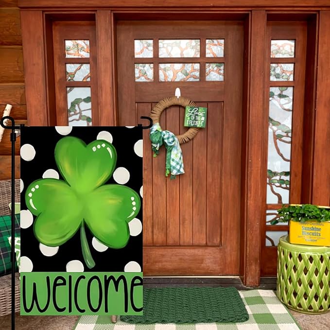 St Patricks Day Shamrock Garden Flags 12x18 Inch -Double Sided Heavy Duty Small Shamrock Yard Flags UV protection Fade Resistant for Holiday Decoration Outdoor