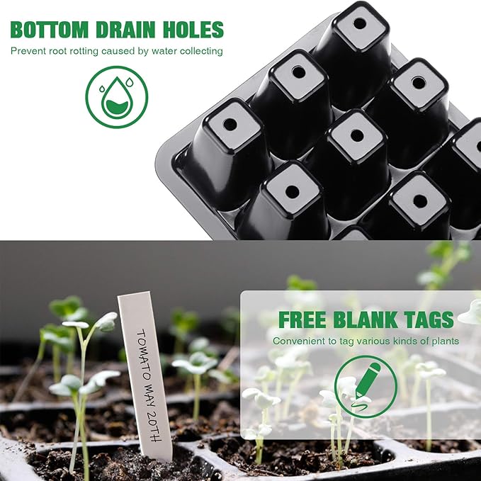 Delxo 10 Pack Seed Starter Kit with Humidity Domes - 120 Cells Seedling Trays with Adjustable Vents & Base - Reusable Plant Germination Trays for Seed Starting - Includes Plant Tags & Garden Tools