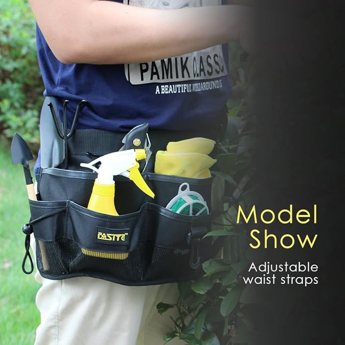 FASITE YL003B 7-POCKET Gardening Tools Belt Bags Garden Waist Bag Hanging Pouch, Black