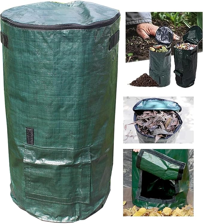 34 Gallon Compost Bin Bags-Outdoor Garden Compost Bin Bags Garden Yard Grow Bags (Green 1 Piece)