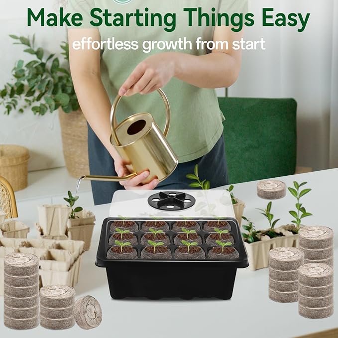 Halatool Seedling Trays Seed Starter Kit- Plant Germination Tray with Dome and Tray Base for Growing and Cloning (8 Set-Black)