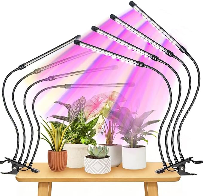Grow Lights for Indoor Plants - 84 LED Full Spectrum Clip Plant Growing Light (4 Heads 2 Pack)